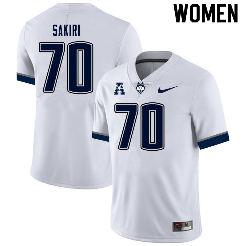 Women #70 Femi Sakiri Uconn Huskies College Football Jerseys Sale-White - Click Image to Close